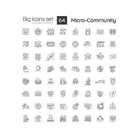 Micro community linear icons set. Connecting people. Community spirit. Goal achievement. Social engagement. Customizable thin line symbols. Isolated vector outline illustrations. Editable stroke