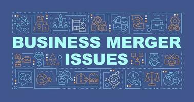 Challenges in merger and acquisition word concepts dark blue banner. Infographics with editable icons on color background. Isolated typography. Vector illustration with text