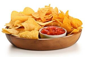 chips and dips white isolated background Food Photography photo