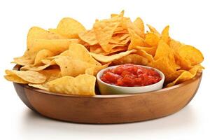 chips and dips white isolated background Food Photography AI Generated photo