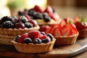 tarts in the kitchen table Food Photography AI Generated photo