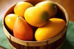 mangos Fruta en el cocina mesa comida fotografía ai generado foto