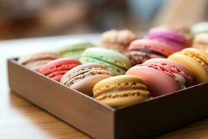 macaroon box in The kitchen table Food Photography AI Generated photo