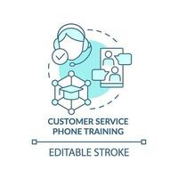 Customer service phone training turquoise concept icon. Call center operator work abstract idea thin line illustration. Isolated outline drawing. Editable stroke vector