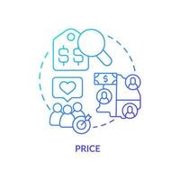 Price blue gradient concept icon. Product value. Determine reasonable cost. Four P marketing mix abstract idea thin line illustration. Isolated outline drawing vector