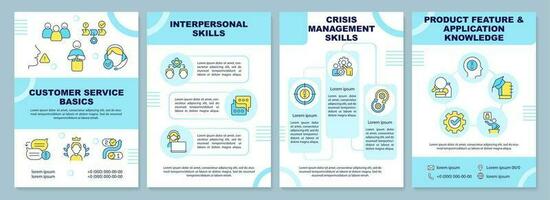 Customer service basics blue brochure template. Leaflet design with linear icons. Editable 4 vector layouts for presentation, annual reports