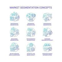 Market segmentation blue gradient concept icons set. Divide in groups. Target audience idea thin line color illustrations. Isolated symbols vector