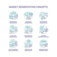 Market segmentation blue gradient concept icons set. Divide in groups. Target audience idea thin line color illustrations. Isolated symbols vector