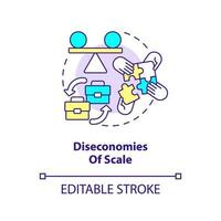 Diseconomies of scale concept icon. Disadvantage of merger abstract idea thin line illustration. Coordination difficulties. Isolated outline drawing. Editable stroke vector