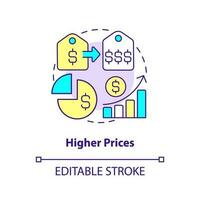 Higher prices concept icon. Disadvantage of mergers abstract idea thin line illustration. Budget and economy. Isolated outline drawing. Editable stroke vector