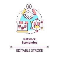 Network economies concept icon. Advantage of merger abstract idea thin line illustration. Retail chains. Mass distribution. Isolated outline drawing. Editable stroke vector