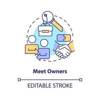 Meet owners concept icon. Managing business merger abstract idea thin line illustration. Stockholders negotiation. Isolated outline drawing. Editable stroke vector