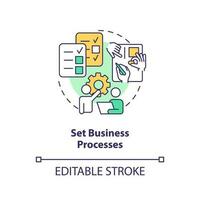 Set business processes concept icon. Merge company team effectively abstract idea thin line illustration. Performing tasks. Isolated outline drawing. Editable stroke vector