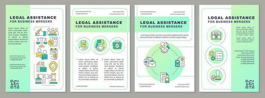 Lawyer role in company acquisitions green gradient brochure template. Leaflet design with linear icons. 4 vector layouts for presentation, annual reports