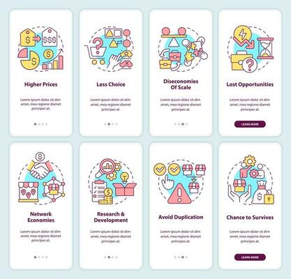 Merge and acquire businesses onboarding mobile app screen set. Walkthrough 4 steps editable graphic instructions with linear concepts. UI, UX, GUI template