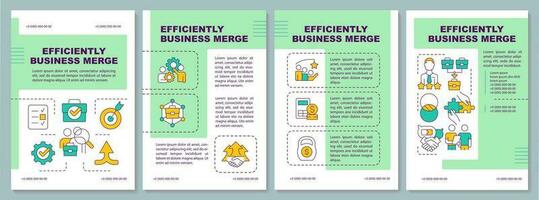 Successful merging companies green brochure template. Financial transaction. Leaflet design with linear icons. Editable 4 vector layouts for presentation, annual reports