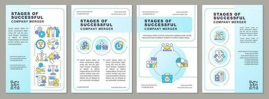 Stages of effective business merger blue gradient brochure template. Leaflet design with linear icons. 4 vector layouts for presentation, annual reports