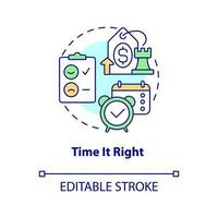 Time it right concept icon. Satisfied customers. Tactic for raising prices abstract idea thin line illustration. Isolated outline drawing. Editable stroke vector