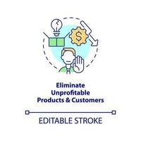 Eliminate unprofitable products and customers concept icon. Tactic for raising prices abstract idea thin line illustration. Isolated outline drawing. Editable stroke vector