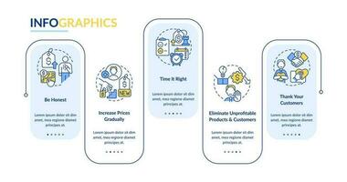 Tactics for raising prices blue rectangle infographic template. Data visualization with 5 steps. Editable timeline info chart. Workflow layout with line icons vector