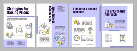 Strategies for rising prices purple brochure template. Marketing. Leaflet design with linear icons. Editable 4 vector layouts for presentation, annual reports