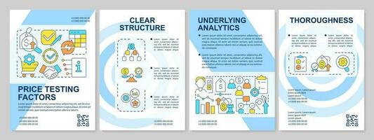 Price testing factors light blue brochure template. Leaflet design with linear icons. Editable 4 vector layouts for presentation, annual reports