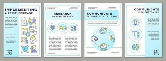 Implementing price increase light blue brochure template. Leaflet design with linear icons. Editable 4 vector layouts for presentation, annual reports