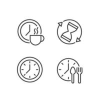 Managing time efficiently pixel perfect linear icons set. Rotating sandglass. Break period. Clock face. Customizable thin line symbols. Isolated vector outline illustrations. Editable stroke