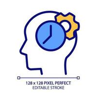 Time for thinking process pixel perfect RGB color icon. Synchronizing biological clock. Keep learning. Isolated vector illustration. Simple filled line drawing. Editable stroke
