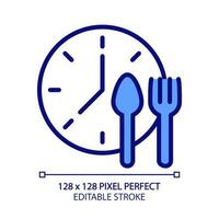 Lunchtime pixel perfect RGB color icon. Manage nutrition schedule. Take lunch break at work. Meal periods. Isolated vector illustration. Simple filled line drawing. Editable stroke