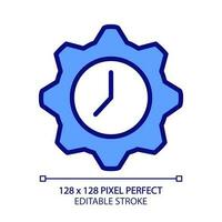 Time management pixel perfect RGB color icon. Flexible hours. Clock inside gear. Planning tasks. Isolated vector illustration. Simple filled line drawing. Editable stroke