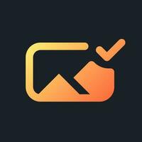 Applied photo file orange solid gradient ui icon for dark theme. Editing application. Adding content. Filled pixel perfect symbol on black space. Modern glyph pictogram for web. Isolated vector image