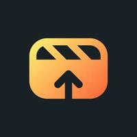 Export video file orange solid gradient ui icon for dark theme. Save footage to storage. Filled pixel perfect symbol on black space. Modern glyph pictogram for web. Isolated vector image