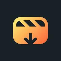 Import video file orange solid gradient ui icon for dark theme. Footage editing software. Filled pixel perfect symbol on black space. Modern glyph pictogram for web. Isolated vector image