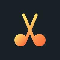 Cut orange solid gradient ui icon for dark theme. Scissors sign. Modify content. Divide footage file. Filled pixel perfect symbol on black space. Modern glyph pictogram for web. Isolated vector image