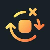 Remove spinning effect orange solid gradient ui icon for dark theme. Delete circular motion. Filled pixel perfect symbol on black space. Modern glyph pictogram for web. Isolated vector image