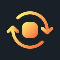 Spin animation orange solid gradient ui icon for dark theme. Circular motion in video editor. Filled pixel perfect symbol on black space. Modern glyph pictogram for web. Isolated vector image