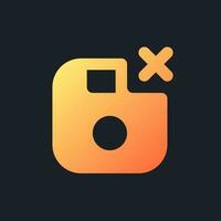 Cancel saving orange solid gradient ui icon for dark theme. Information record mistake. Filled pixel perfect symbol on black space. Modern glyph pictogram for web. Isolated vector image