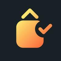 Jump animation applying orange solid gradient ui icon for dark theme. Accept footage changes. Filled pixel perfect symbol on black space. Modern glyph pictogram for web. Isolated vector image