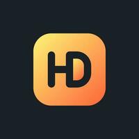 HD format orange solid gradient ui icon for dark theme. Video production. Screen resolution. Filled pixel perfect symbol on black space. Modern glyph pictogram for web. Isolated vector image