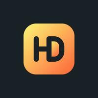 HD format orange solid gradient ui icon for dark theme. Video production. Screen resolution. Filled pixel perfect symbol on black space. Modern glyph pictogram for web. Isolated vector image