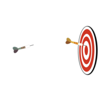 Dartboard with Darts, three typical dart arrows center shot, achieve target concept, holding dart to target bullseye to win in business strategy goal achievement winning to success, transparent PNG