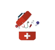 gemakkelijk eerste steun uitrusting icoon, medisch zak icoon, verpleging tas, corona virus, medisch zak met gereedschap voor helpen Gezondheid in de kantoor van een dokter Bij ziekenhuis, rood zak met eerste hulp, transparant achtergrond PNG