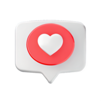 3D social media notification love like heart icon png