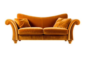 Sofa deco style in brown isolated on transparent background. Front view. Series of furniture. ai generated png