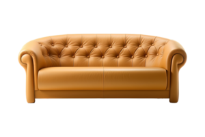 Sofa deco style in beige isolated on transparent background. Front view. Series of furniture. png