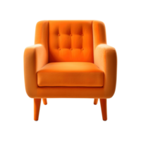 Armchair art deco style in orange isolated on transparent background. Front view. Series of furniture. ai generated png