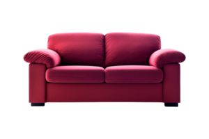 Sofa Deko Stil im rot isoliert auf transparent Hintergrund. Vorderseite Sicht. Serie von Möbel. ai generiert png