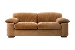 Sofa deco style in brown isolated on transparent background. Front view. Series of furniture. ai generated png