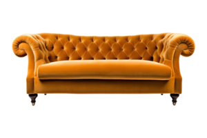 Sofa Deko Stil im braun isoliert auf transparent Hintergrund. Vorderseite Sicht. Serie von Möbel. ai generiert png